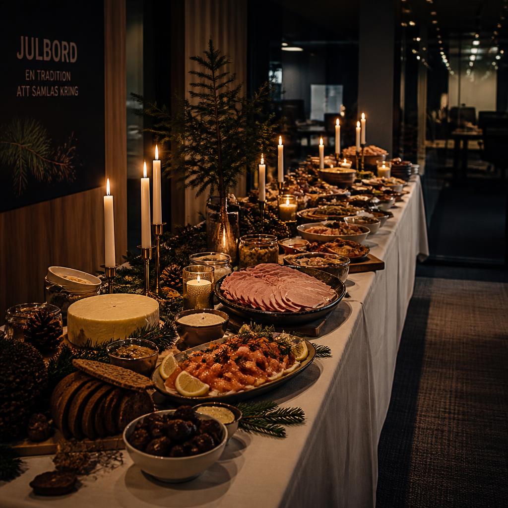 Julbord uppdukat på ett kontor